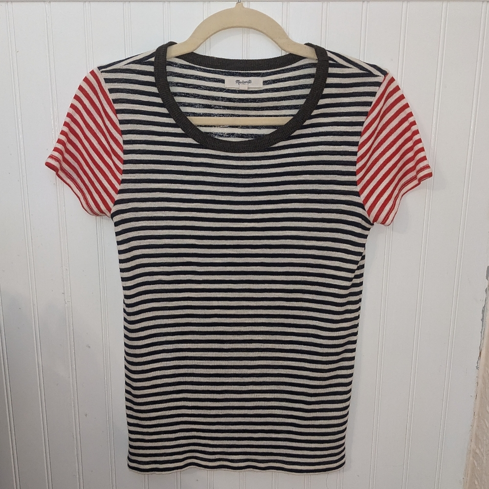 Madewell Navy & Red Striped Tee